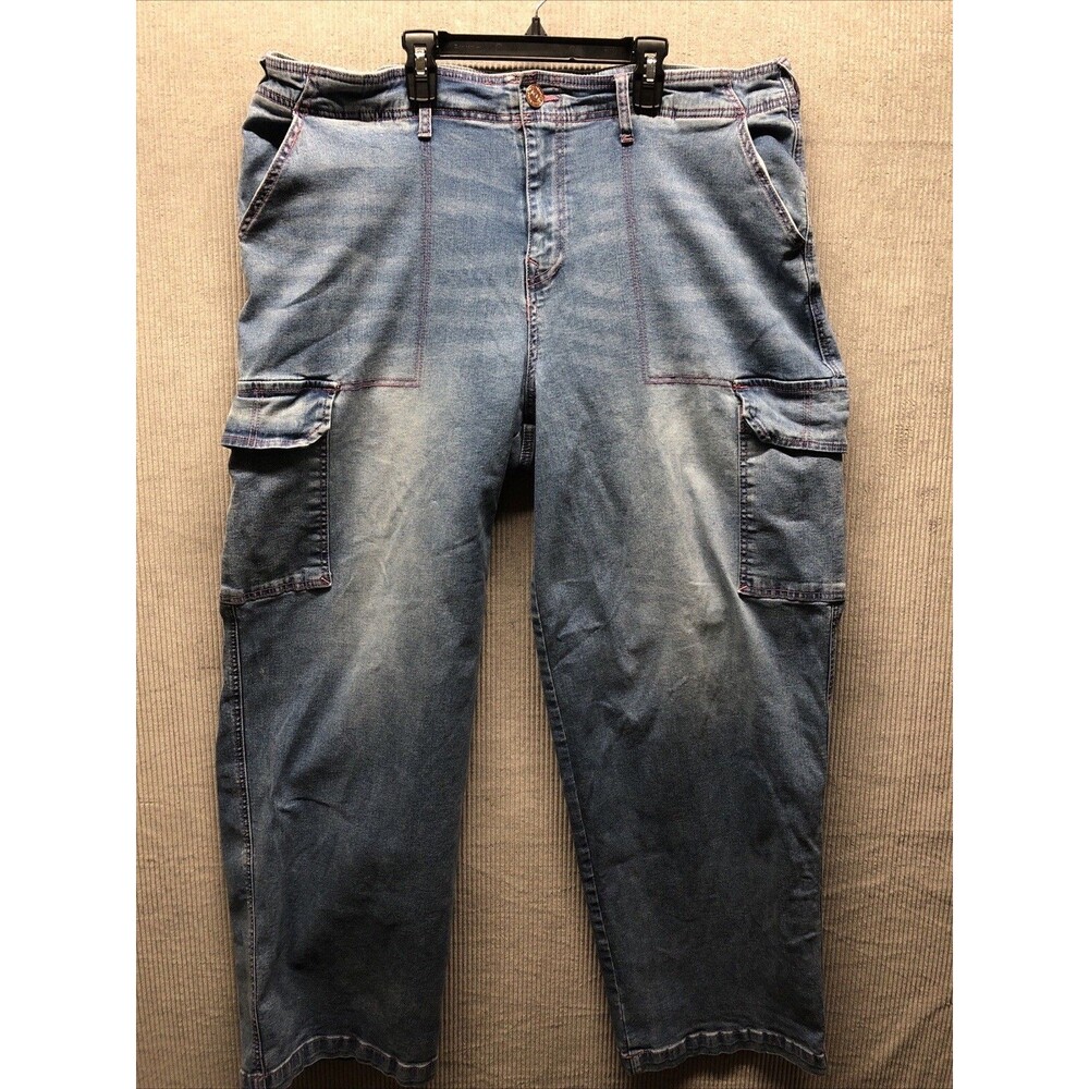 True Religion Women’s Cargo Jeans 36 Distressed Denim Pink Stitch Y2K Utility